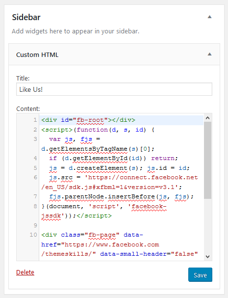 facebook like box code in wordpress widget