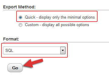 export phpmyadmin database