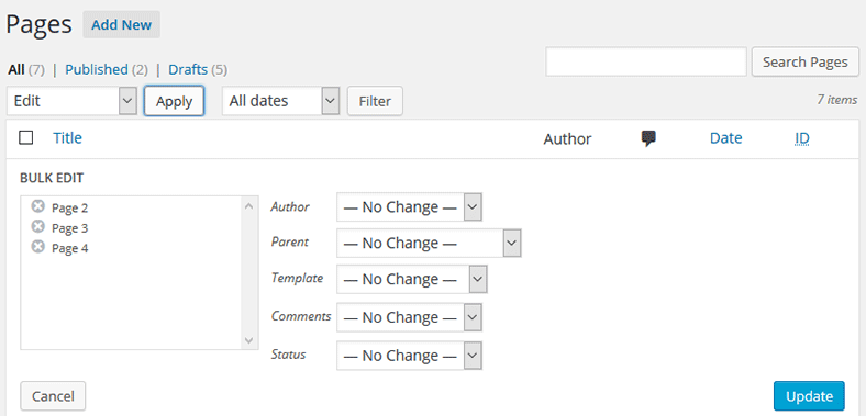 How to bulk edit pages in WordPress