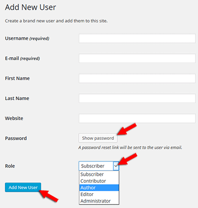 Add new user to WordPress form