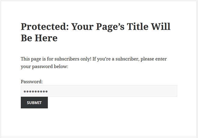 Password protected WordPress page with customized text