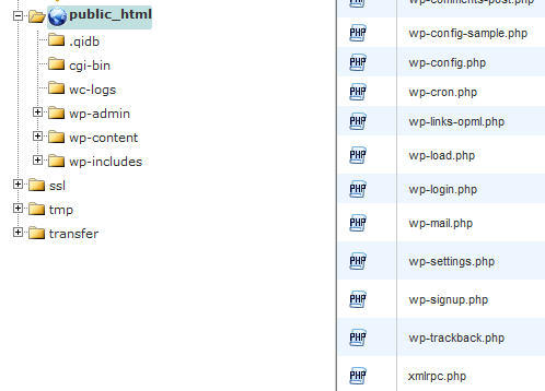 WordPress root files in public_html via cPanel