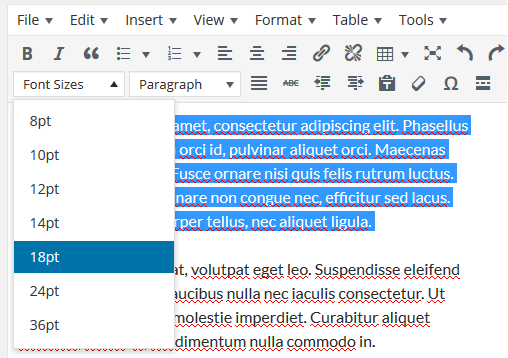 Change the font size in WordPress with TinyMCE