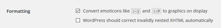 Disable emoticons in WordPress settings