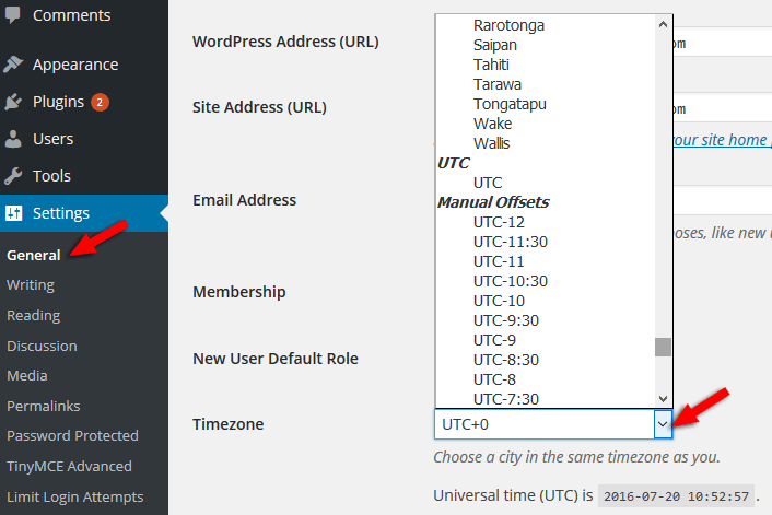 Change the timezone in WordPress