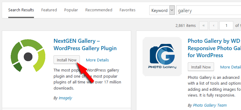 Install plugins WordPress using plugins search