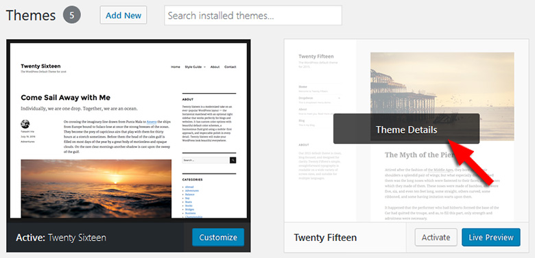 WordPress themes details