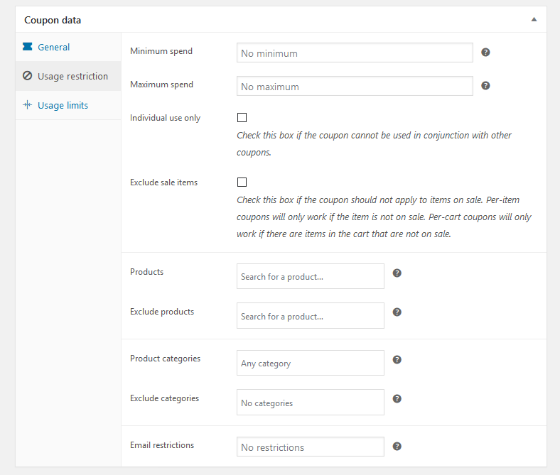 WooCommerce coupon usage restrictions