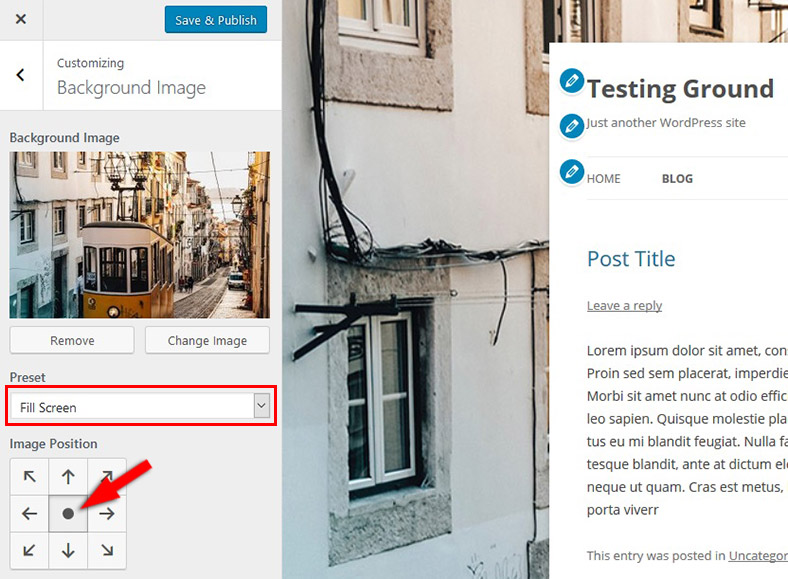 WordPress Background settings