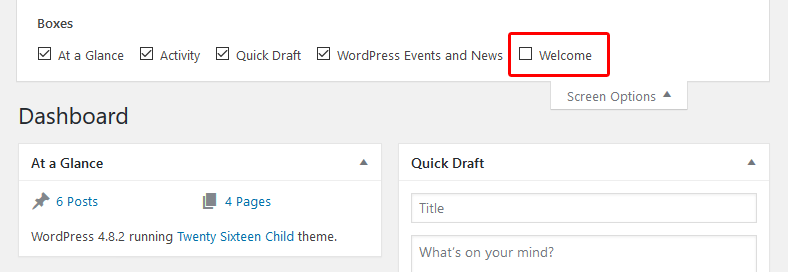 Remove boxes from WordPress Dashboard