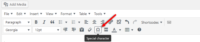 WordPress Special Character button