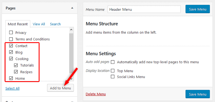 Add items to the WordPress menu