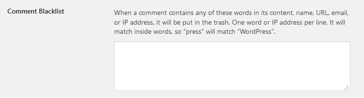 WordPress comment blacklist