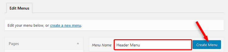 Create menu in WordPress