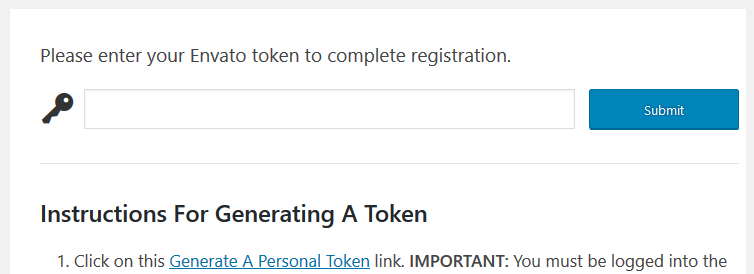 Envato token theme registration
