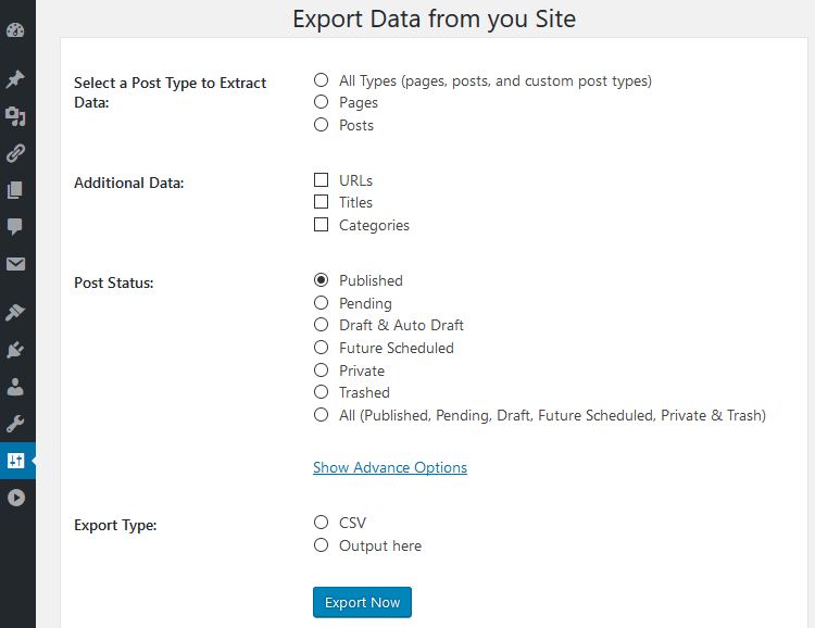 Export All URLs in WordPress