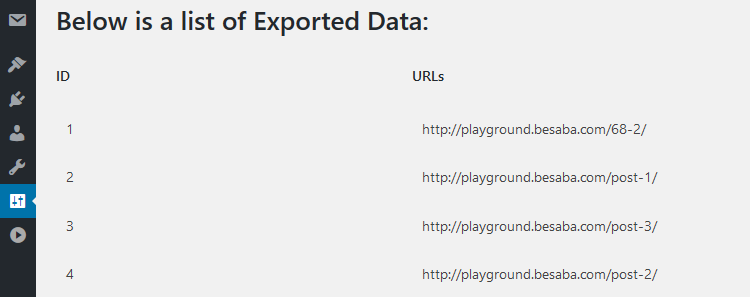 Export WordPress URLs in plain text