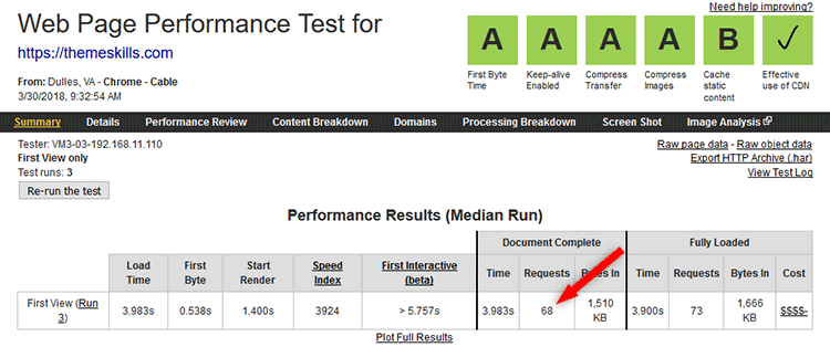 Homepage test speed