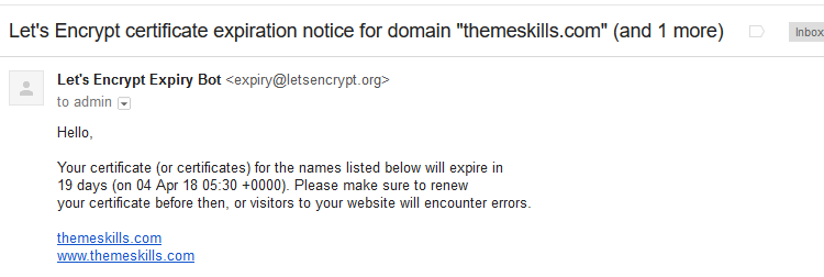 Let's Encrypt expiry email