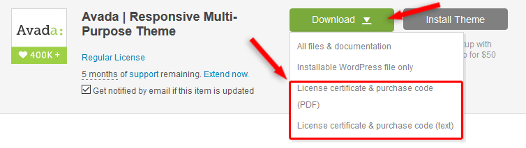 Themeforest license and purchase code