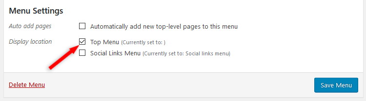 WordPress menu settings