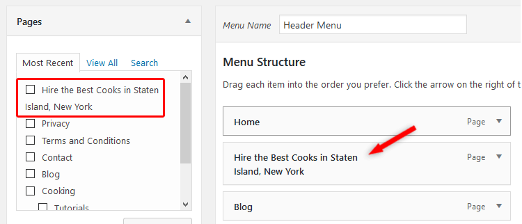 WordPress menu title back-end