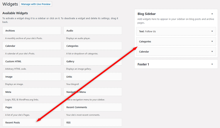 add recent posts widget in wordpress sidebar