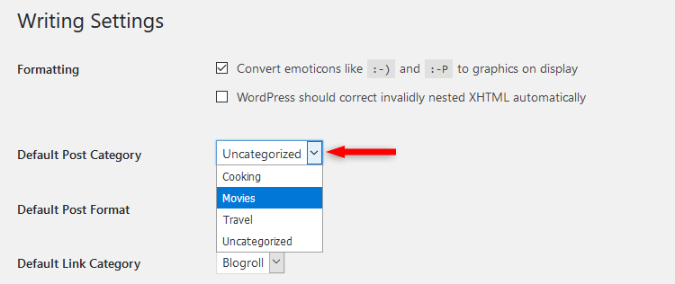 default post category in wordpress