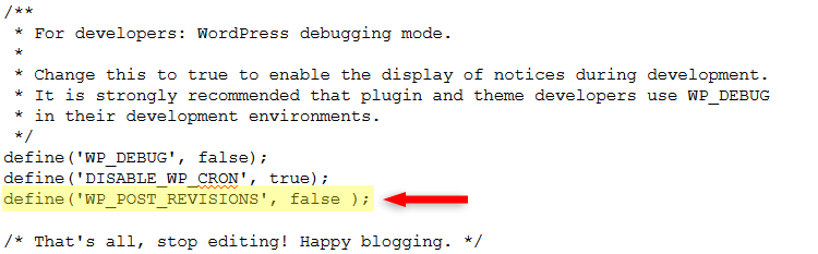 disable wordpress revisions code