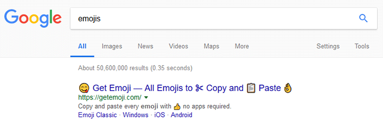 emojis in google search results