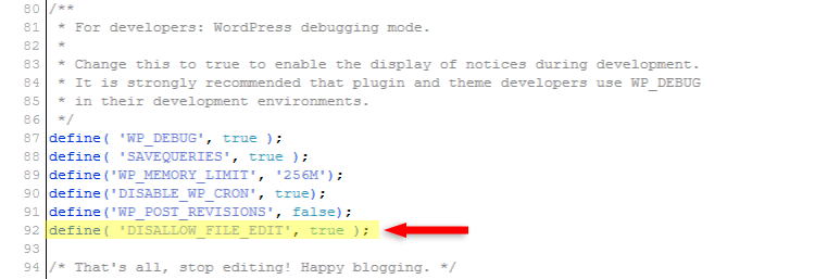 disable wordpress theme and plugin editor in wp-config.php