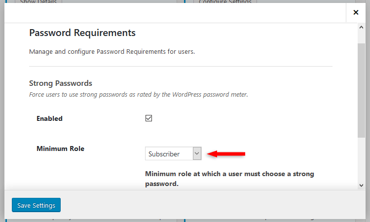 itheme security minimum role password requirements