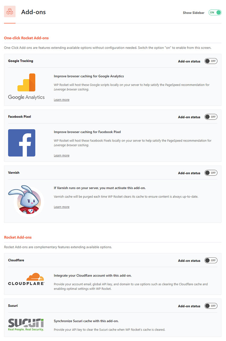wp rocket add-ons