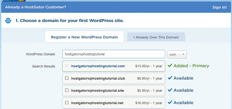 hostgator wordpress hosting choosing a domain name