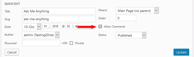 allow page comments wordpress