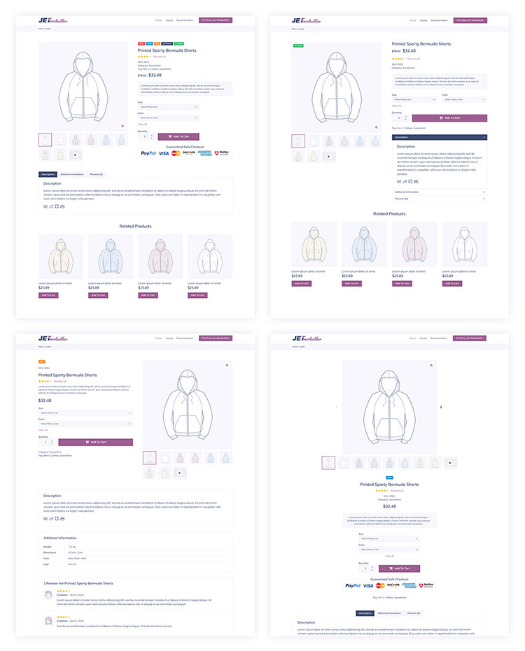 jetwoobuilder elementor add-on single product page layouts