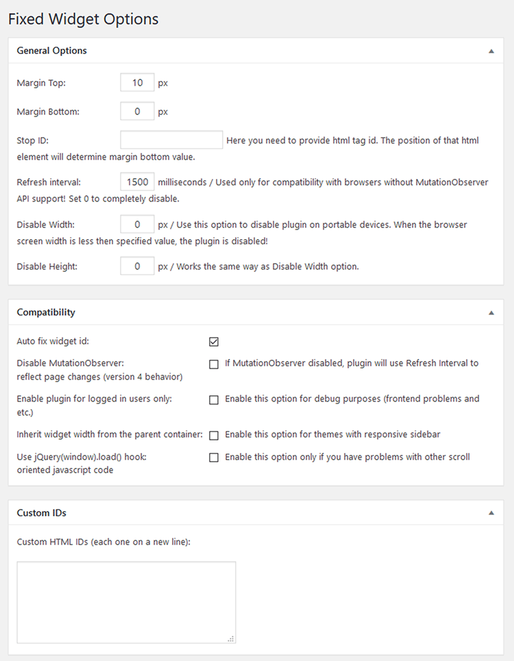 q2w3 fixed widget options