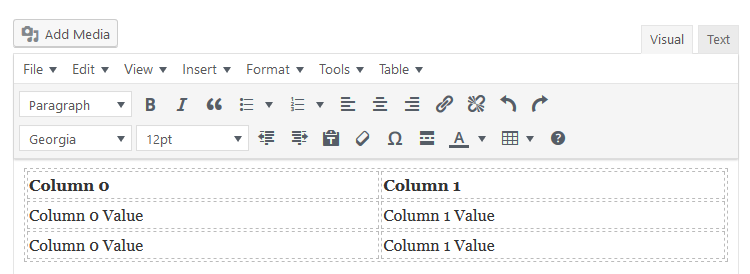 avada table two rows