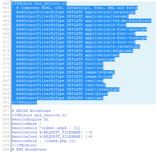 enable gzip compression .htaccess wordpress