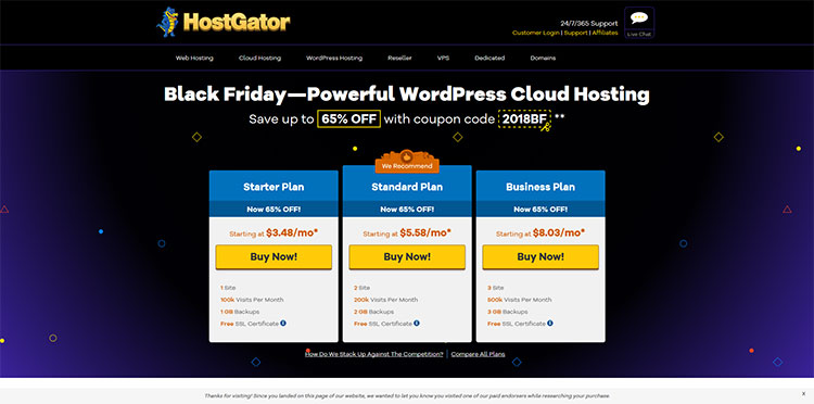 hostgator black friday and cyber monday wordpress deal