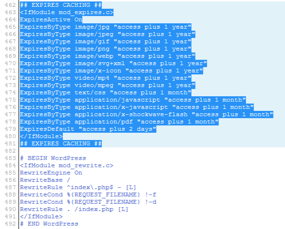 leverage browser caching in wordpress via .htaccess