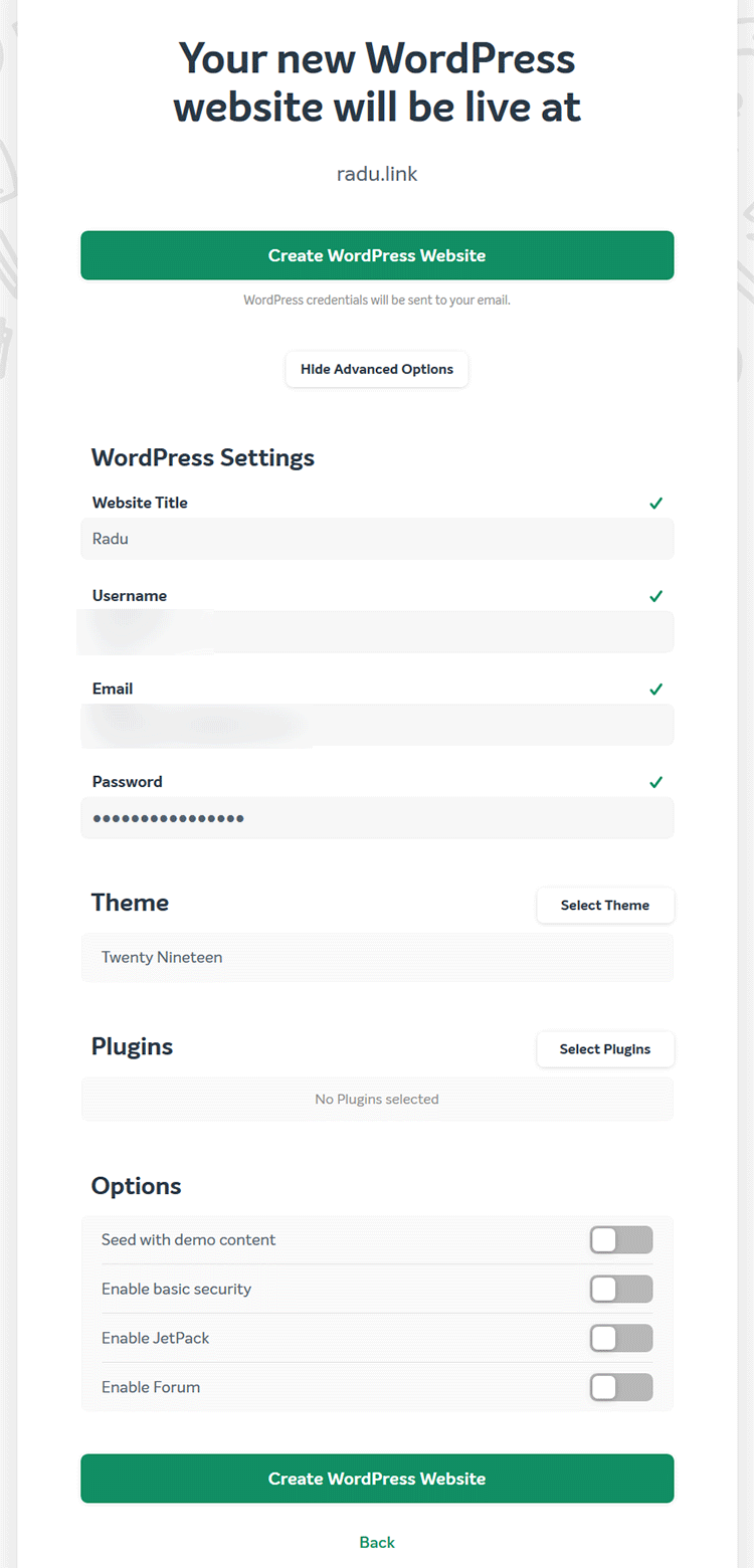 wordpress settings namecheap easywp