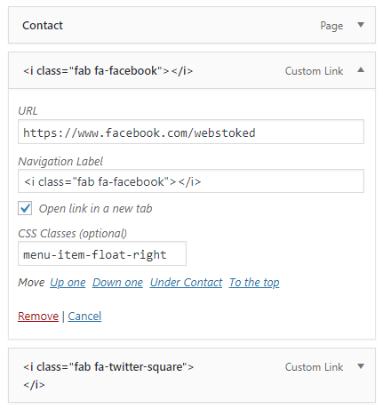 custom link settings wordpress