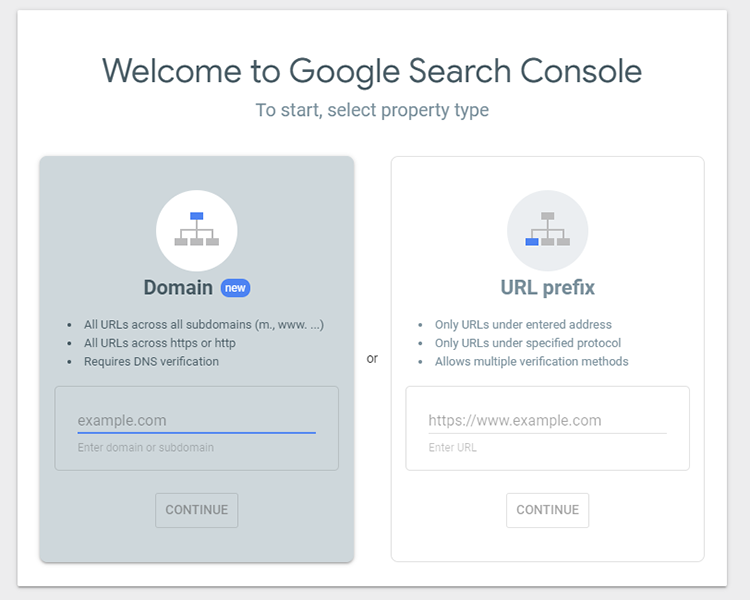 google search console property type