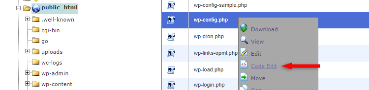 edit wp-config.php wordpress file in cpanel