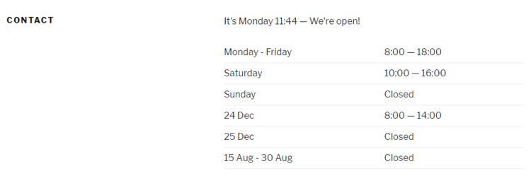 display business hours in wordpress