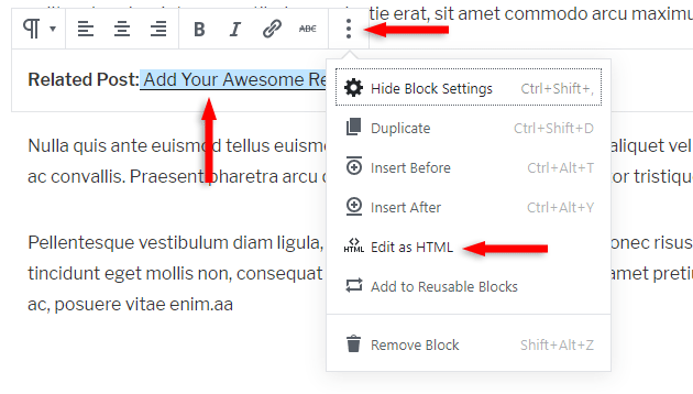 edit as html gutenberg