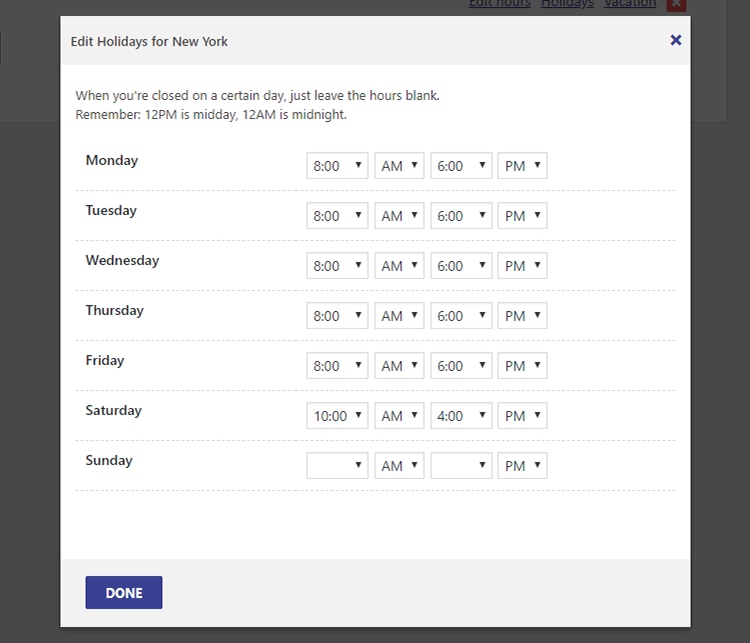 edit hours business hours indicator plugin