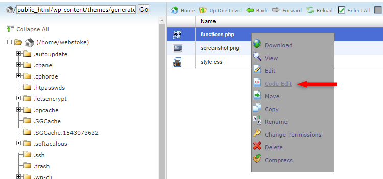 generatepress functions.php edit