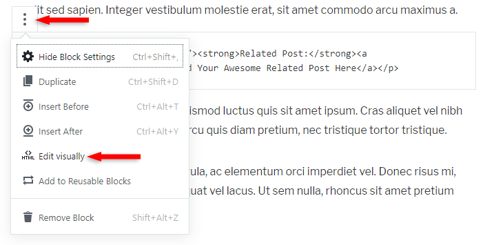 editing gutenberg block visually